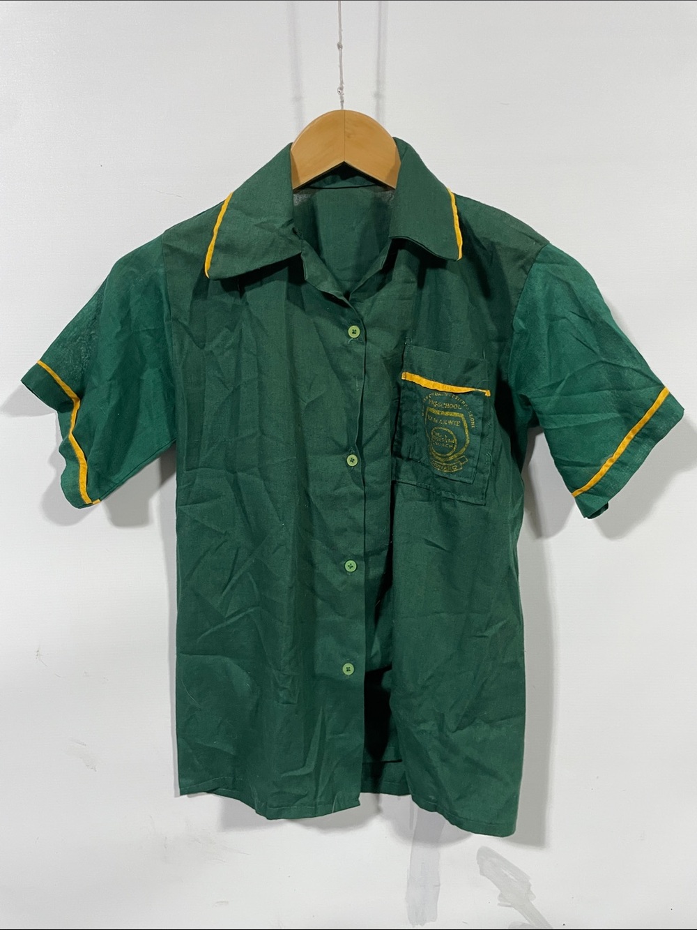 Vintage 1950s Green Button-Down Shirt with Orange Trim
